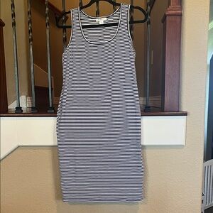 Motherhood Black and White Striped Midi Dress